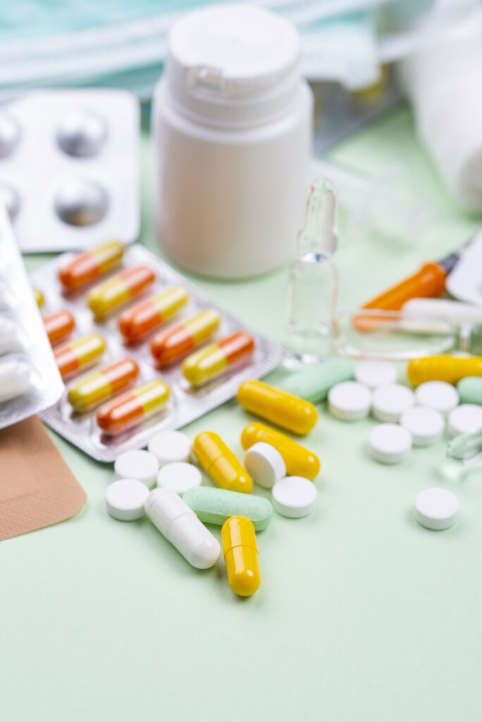 arrangement medical objects green background